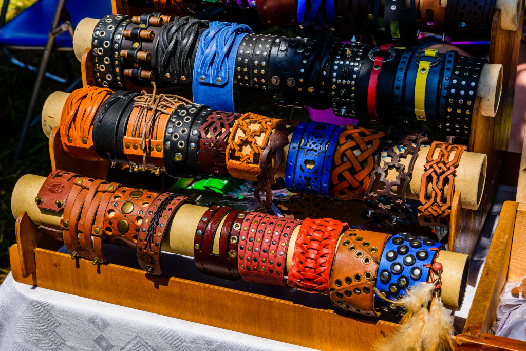 Leather bracelets on a stall